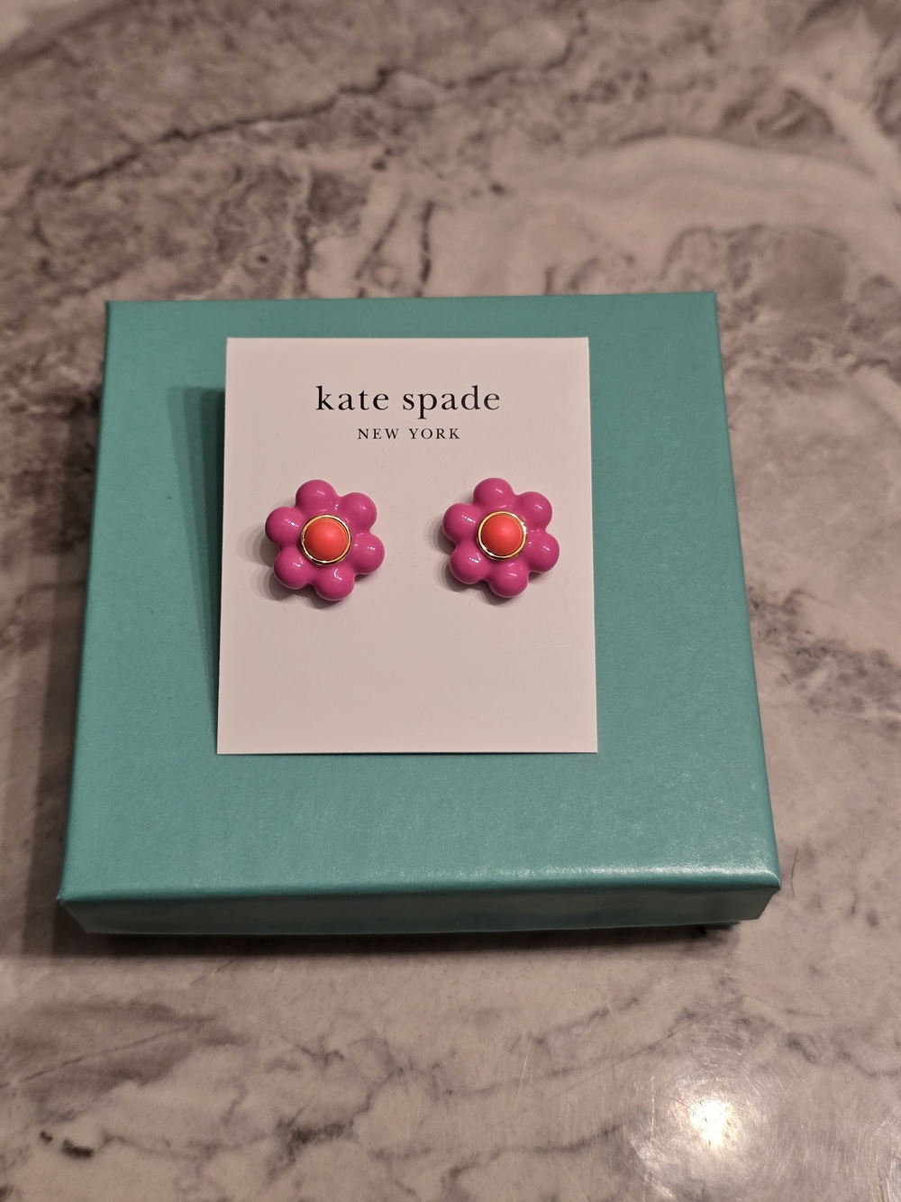 Kate Spade Hot Pink Flower Stud Earrings with Coral Center - Picture 2 of 3